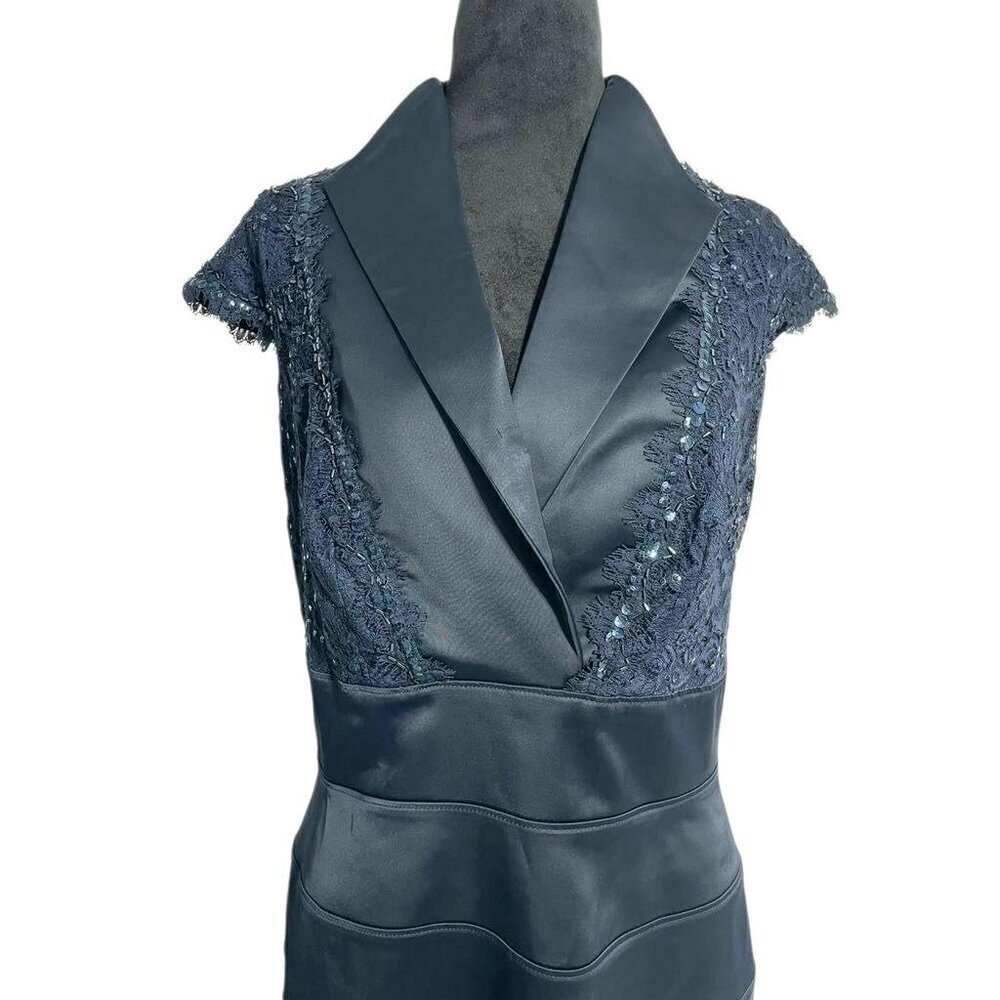 Tadashi Shoji Size 12 Blue Dress Evening Cocktail Party Bandage Lace Detail - Picture 3 of 9